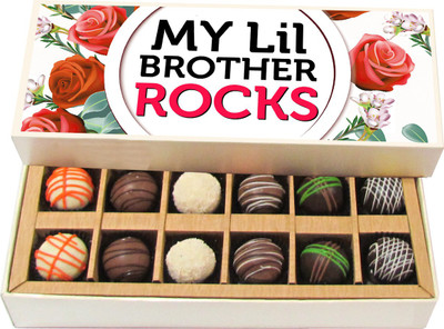 

Chocholik Rakshabandhan Gift Box - My Lil Brother Rocks - Dark, Milk, White Chocolate Truffles - 12pc Truffles(180 g)