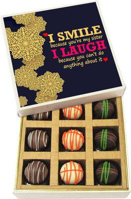 

Chocholik Rakshabandhan Gift Box - I Smile Because You're My Sister - Dark, Milk, White Chocolate Truffles - 9pc Truffles(135 g)