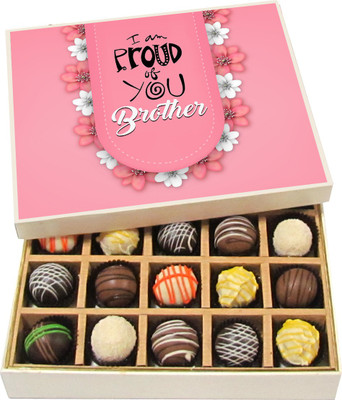 

Chocholik Rakhi Gift Box - I Am Proud of You Brother - Dark, Milk, White Chocolate Truffles - 20pc Truffles(300 g)