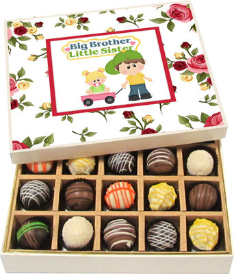 

Chocholik Rakshabandhan Gift Box - Big Brother Little Sister - Dark, Milk, White Chocolate Truffles - 20pc Truffles(300 g)