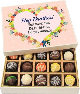 

Chocholik Rakshabandhan Gift Box - Hey Brother You Have the Best Sister - Dark, Milk, White Chocolate Truffles - 20pc Truffles(300 g)