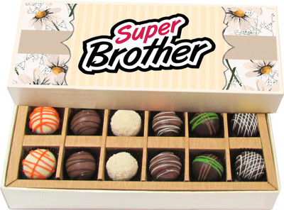 

Chocholik Rakshabandhan Gift Box - Super Brother - Dark, Milk, White Chocolate Truffles - 12pc Truffles(180 g)