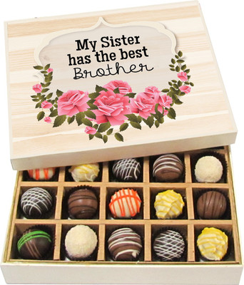 

Chocholik Rakhi Gift Box - My Sister Has the Best Brother - Dark, Milk, White Chocolate Truffles - 20pc Truffles(300 g)