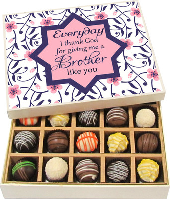 

Chocholik Rakshabandhan Gift Box - Everyday I Thank God for Giving Me a Brother Like You - Dark, Milk, White Chocolate Truffles - 20pc Truffles(300 g)