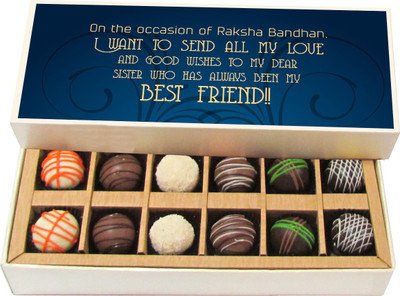 

Chocholik Rakshabandhan Gift Box - On the Occasion of Raksha Bandhan - Dark, Milk, White Chocolate Truffles - 12pc Truffles(180 g)