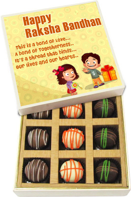 

Chocholik Rakhi Gift Box - This Is A Bond Of Love - Dark, Milk, White Chocolate Truffles - 9pc Truffles(135 g)