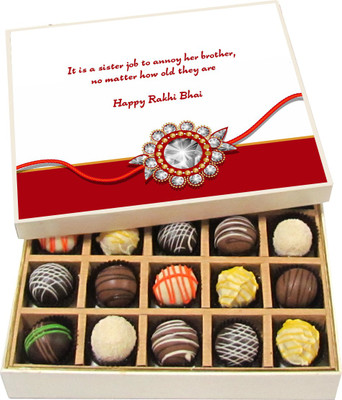 

Chocholik Rakshabandhan Gift Box - It Is a Sister Job to Annoy Her Brother - Dark, Milk, White Chocolate Truffles - 20pc Truffles(300 g)