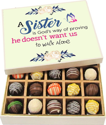 

Chocholik Rakhi Gift Box - Sister Is Gods Way of Proving - Dark, Milk, White Chocolate Truffles - 20pc Truffles(300 g)