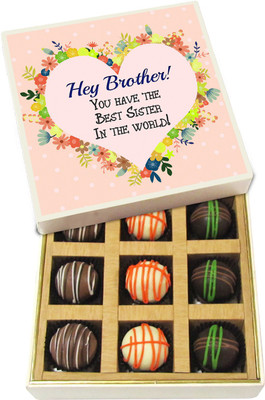 

Chocholik Rakshabandhan Gift Box - Hey Brother You Have the Best Sister - Dark, Milk, White Chocolate Truffles - 9pc Truffles(135 g)
