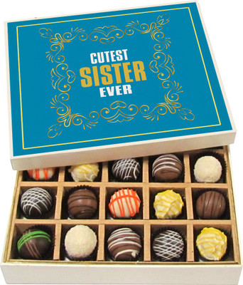 

Chocholik Rakshabandhan Gift Box - Cutest Sister Ever - Dark, Milk, White Chocolate Truffles - 20pc Truffles(300 g)