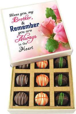 

Chocholik Rakhi Gift Box - Bless You My Brother, & Remember You Are - Dark, Milk, White Chocolate Truffles - 9pc Truffles(135 g)