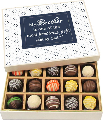 

Chocholik Rakshabandhan Gift Box - My Brother Is One of the Most Precious Gift - Dark, Milk, White Chocolate Truffles - 20pc Truffles(300 g)