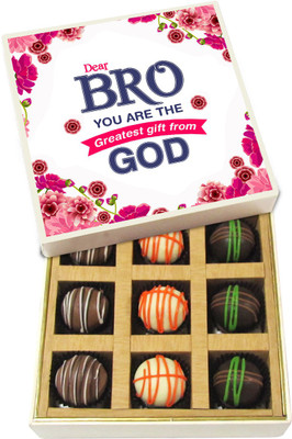 

Chocholik Rakshabandhan Gift Box - Dear Bro You Are the Greatest Gift From God - Dark, Milk, White Chocolate Truffles - 9pc Truffles(135 g)