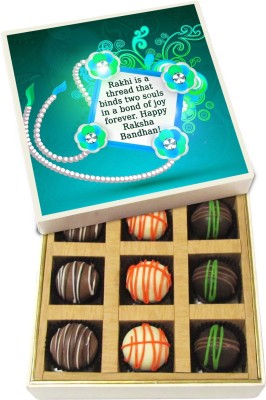 

Chocholik Rakhi Gift Box - Rakhi Is A Thread That Binds Two Souls In A Bond - Dark, Milk, White Chocolate Truffles - 9pc Truffles(135 g)