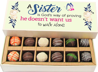 

Chocholik Rakhi Gift Box - Sister Is Gods Way of Proving - Dark, Milk, White Chocolate Truffles - 12pc Truffles(180 g)