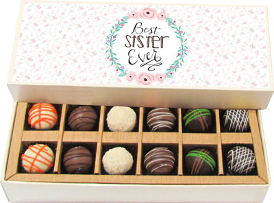 

Chocholik Rakshabandhan Gift Box - Best Sister Ever - Dark, Milk, White Chocolate Truffles - 12pc Truffles(180 g)