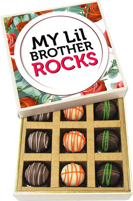 

Chocholik Rakshabandhan Gift Box - My Lil Brother Rocks - Dark, Milk, White Chocolate Truffles - 9pc Truffles(135 g)