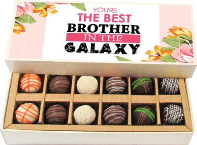 

Chocholik Rakshabandhan Gift Box - You Are the Best Brother in the Galaxy - Dark, Milk, White Chocolate Truffles - 12pc Truffles(180 g)