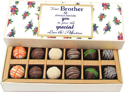

Chocholik Rakshabandhan Gift Box - Your Brother Is Always Beside You - Dark, Milk, White Chocolate Truffles - 12pc Truffles(180 g)