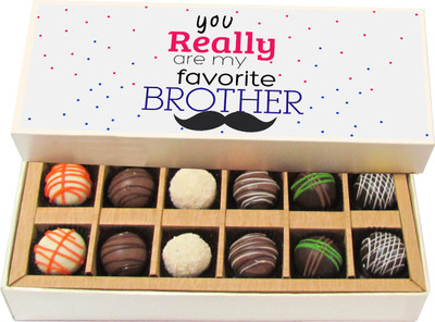 

Chocholik Rakhi Gift Box - Favorite Brother - Dark, Milk, White Chocolate Truffles - 12pc Truffles(180 g)
