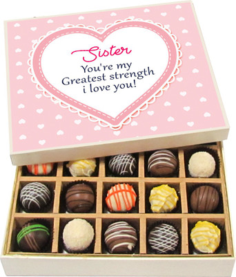 

Chocholik Rakshabandhan Gift Box - Sister You Are My Greatest Strength I Love You - Dark, Milk, White Chocolate Truffles - 20pc Truffles(300 g)