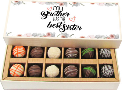 

Chocholik Rakhi Gift Box - My Brother Has the Best Sister - Dark, Milk, White Chocolate Truffles - 12pc Truffles(180 g)