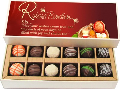 

Chocholik Rakhi Gift Box - May Your Wishes Come True - Dark, Milk, White Chocolate Truffles - 12pc Truffles(180 g)