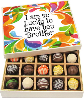 

Chocholik Rakshabandhan Gift Box - I Am So Lucky to Have You Brother - Dark, Milk, White Chocolate Truffles - 20pc Truffles(300 g)