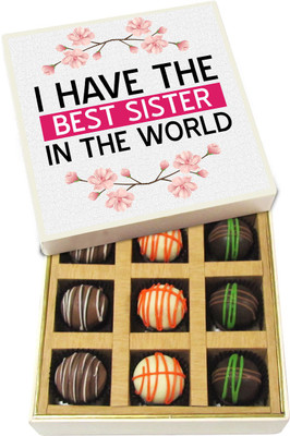 

Chocholik Rakhi Gift Box - I Have the Best Sister - Dark, Milk, White Chocolate Truffles - 9pc Truffles(135 g)