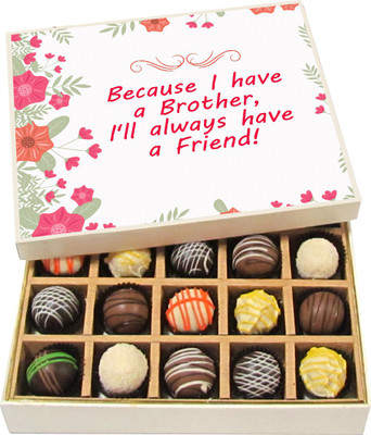 

Chocholik Rakshabandhan Gift Box - Brother, I'll Always Have a Friend Like You - Dark, Milk, White Chocolate Truffles - 20pc Truffles(300 g)