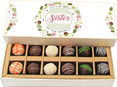 

Chocholik Rakhi Gift Box - Best Sister - Dark, Milk, White Chocolate Truffles - 12pc Truffles(180 g)