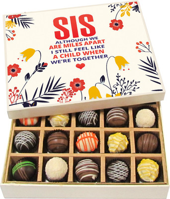 

Chocholik Rakshabandhan Gift Box - Sis With You I Feel Like a Child - Dark, Milk, White Chocolate Truffles - 20pc Truffles(300 g)