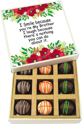 

Chocholik Rakshabandhan Gift Box - I Smile Because You're My Brother I Laugh Because - Dark, Milk, White Chocolate Truffles - 9pc Truffles(135 g)