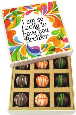 

Chocholik Rakshabandhan Gift Box - I Am So Lucky to Have You Brother - Dark, Milk, White Chocolate Truffles - 9pc Truffles(135 g)