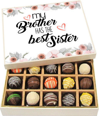 

Chocholik Rakhi Gift Box - My Brother Has the Best Sister - Dark, Milk, White Chocolate Truffles - 20pc Truffles(300 g)