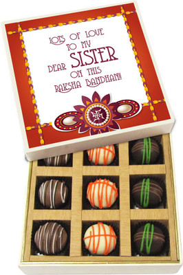 

Chocholik Rakshabandhan Gift Box - Lots of Love to My Dear Sister - Dark, Milk, White Chocolate Truffles - 9pc Truffles(135 g)