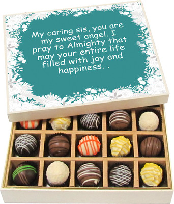 

Chocholik Rakshabandhan Gift Box - My Caring Sis, You Are My Sweet Angel - Dark, Milk, White Chocolate Truffles - 20pc Truffles(300 g)