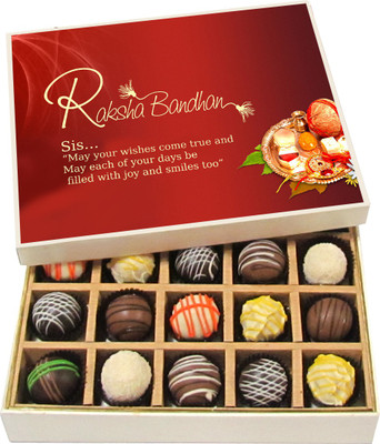 

Chocholik Rakhi Gift Box - May Your Wishes Come True - Dark, Milk, White Chocolate Truffles - 20pc Truffles(300 g)