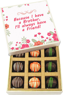 

Chocholik Rakhi Gift Box - Brother, I'll Always Have a Friend Like You - Dark, Milk, White Chocolate Truffles - 9pc Truffles(135 g)