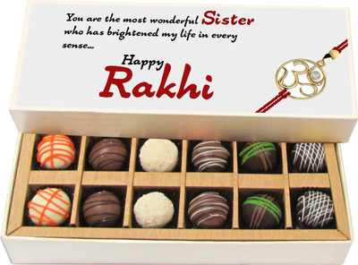 

Chocholik Rakshabandhan Gift Box - You Are the Most Wonderful Sister - Dark, Milk, White Chocolate Truffles - 12pc Truffles(180 g)