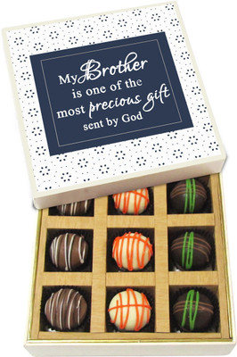 

Chocholik Rakhi Gift Box - My Brother Is One Of The Most Precious Gift - Dark, Milk, White Chocolate Truffles - 9pc Truffles(135 g)