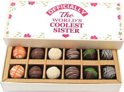 

Chocholik Rakshabandhan Gift Box - Officially the Worlds Coolest Sister - Dark, Milk, White Chocolate Truffles - 12pc Truffles(180 g)