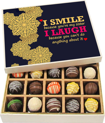 

Chocholik Rakshabandhan Gift Box - I Smile Because You're My Sister - Dark, Milk, White Chocolate Truffles - 20pc Truffles(300 g)