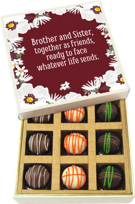

Chocholik Rakhi Gift Box - Brother and Sister Always Together as Friends - Dark, Milk, White Chocolate Truffles - 9pc Truffles(135 g)