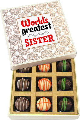 

Chocholik Rakshabandhan Gift Box - World's Greatest Sister - Dark, Milk, White Chocolate Truffles - 9pc Truffles(135 g)