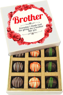 

Chocholik Rakshabandhan Gift Box - Brother Everyday I Thank God - Dark, Milk, White Chocolate Truffles - 9pc Truffles(135 g)