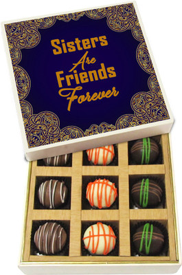 

Chocholik Rakshabandhan Gift Box - Sisters Are Friends Forever - Dark, Milk, White Chocolate Truffles - 9pc Truffles(135 g)