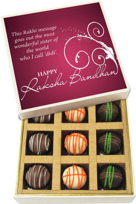 

Chocholik Rakhi Gift Box - The Most Wonderful Sister - Dark, Milk, White Chocolate Truffles - 9pc Truffles(135 g)