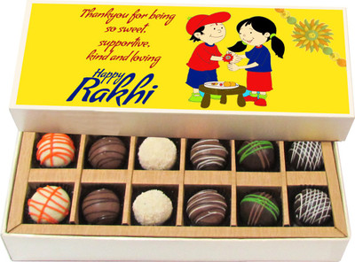 

Chocholik Rakshabandhan Gift Box - Thank You for Being So Sweet - Dark, Milk, White Chocolate Truffles - 12pc Truffles(180 g)