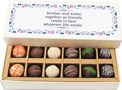 

Chocholik Rakshabandhan Gift Box - Brother and Sister Together as Friends - Dark, Milk, White Chocolate Truffles - 12pc Truffles(180 g)